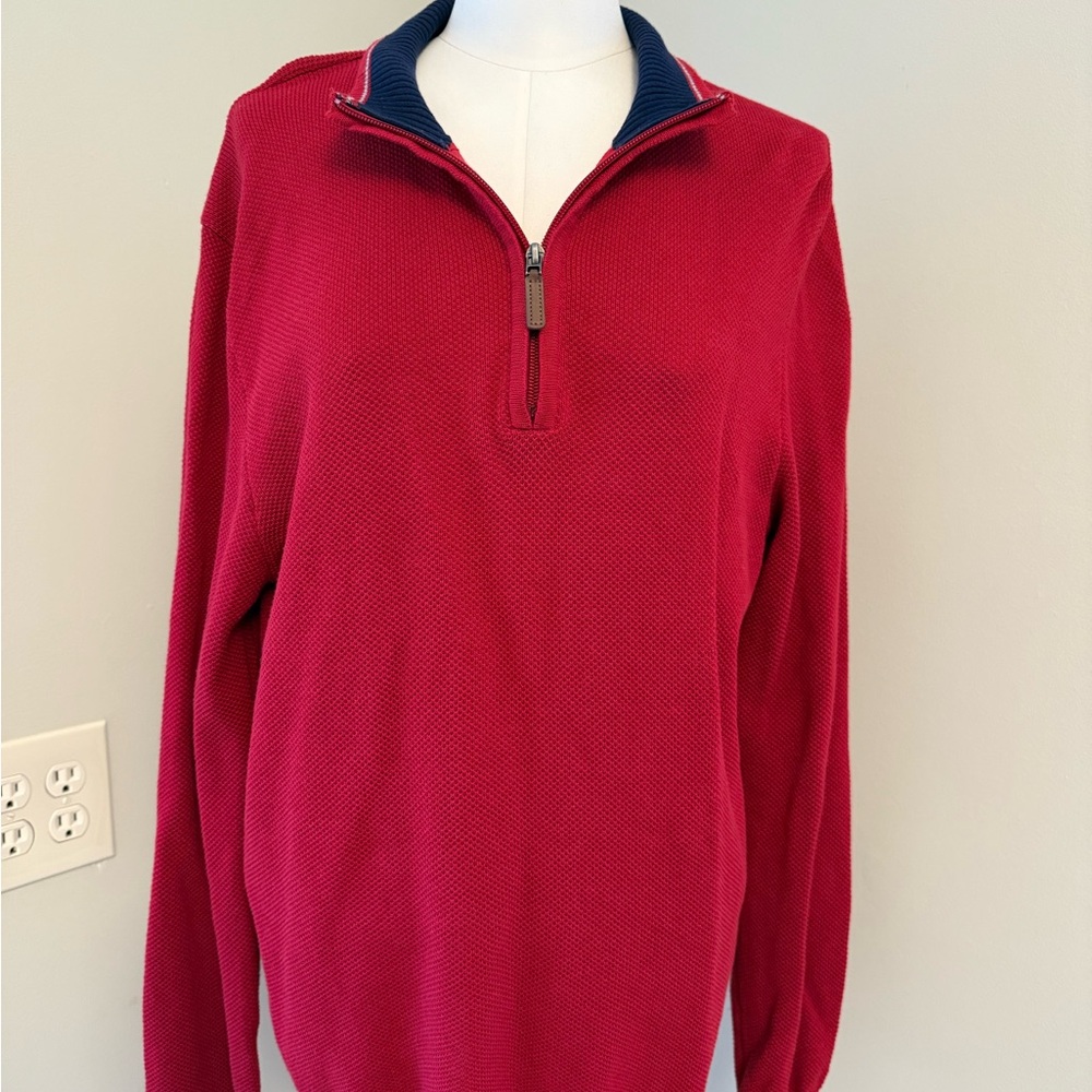 Club Room Red and Navy Zip-Up Sweater